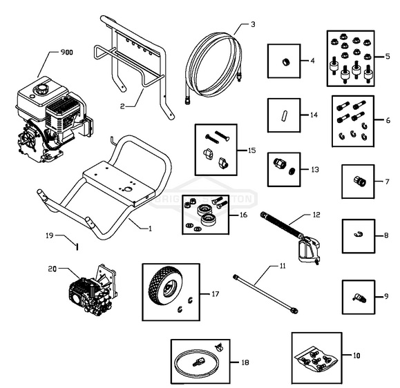 Briggs & Stratton pressure washer model 01988-1 replacement parts, pump breakdown, repair kits, owners manual and upgrade pump.